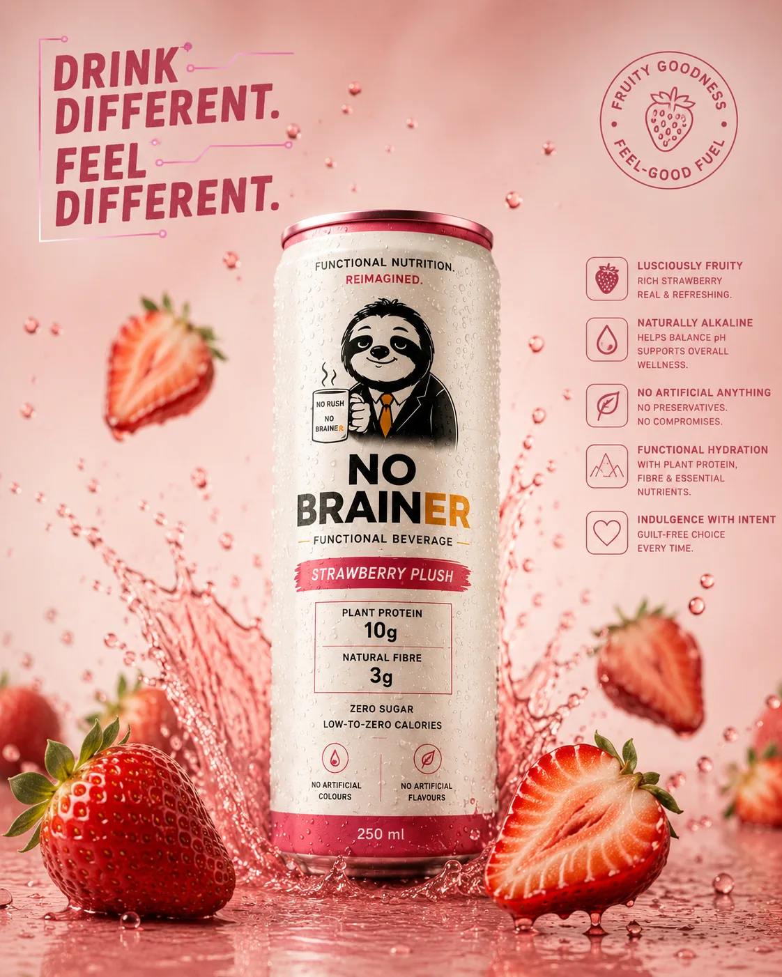 No Brainer Strawberry Plush can hero